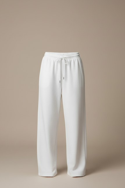 Pantalon Blanc Ample Molletonné Décontracté Taille Haute - vue 3