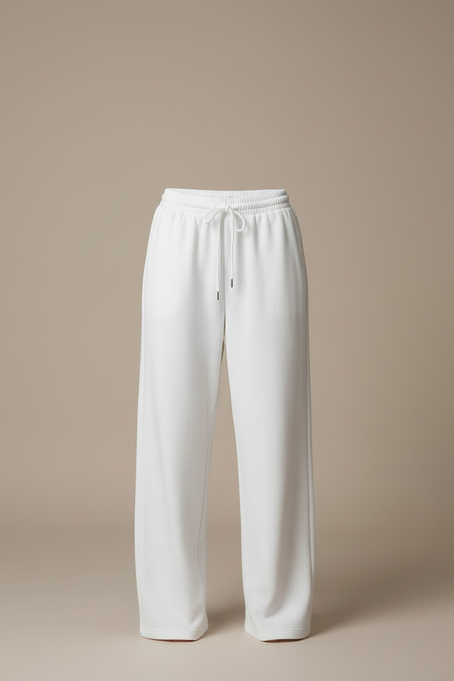 Pantalon Blanc Ample Molletonné Décontracté Taille Haute - vue 3