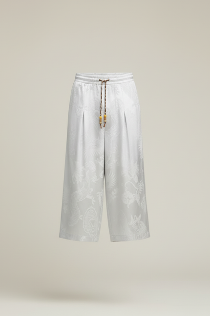 Pantalon Blanc Fluide Plissé Imprimé Dragon Homme Décontracté - Gris Satin - vue 3