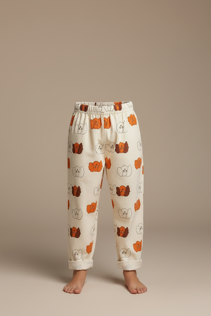 Pantalon Blanc Coton Ample Imprimé Chiot Enfant - Molleton - vue 3