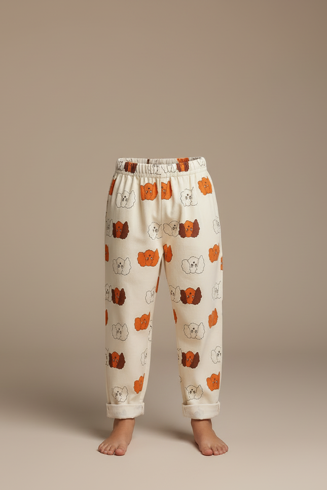 Pantalon Blanc Coton Ample Imprimé Chiot Enfant - Molleton - vue 3