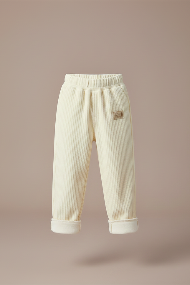 Pantalon Blanc Côtelé Ample Décontracté Hiver Enfant - Beige Cordé - vue 3