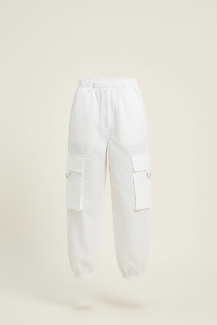 Pantalon Blanc Cargo Ample Enfant Poches - Polyester - vue 3
