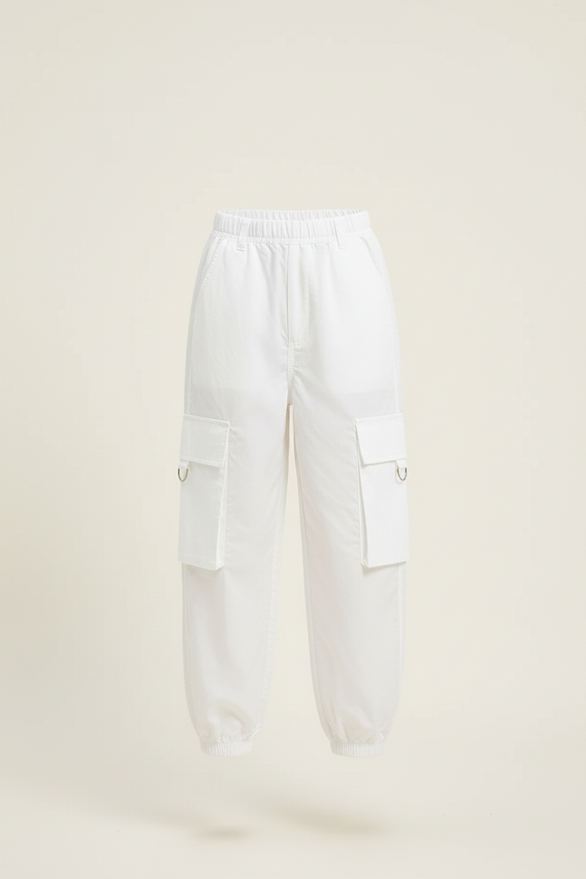 Pantalon Blanc Cargo Ample Enfant Poches - Polyester - vue 3