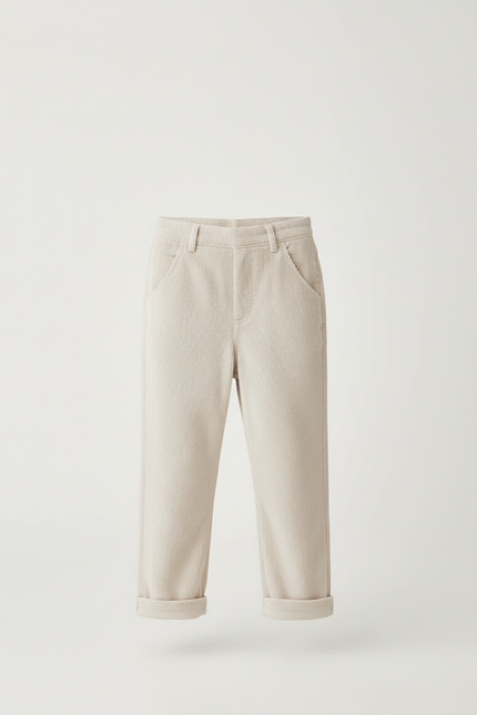 Pantalon Blanc Salopette Côtelée Ample Décontractée Enfant - Beige Cordé - vue 3