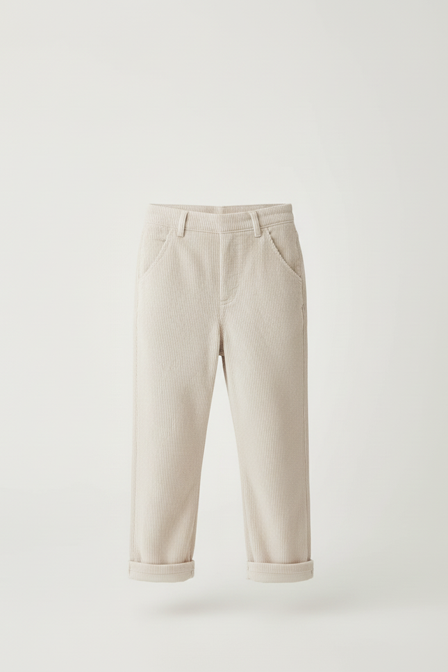 Pantalon Blanc Salopette Côtelée Ample Décontractée Enfant - Beige Cordé - vue 3