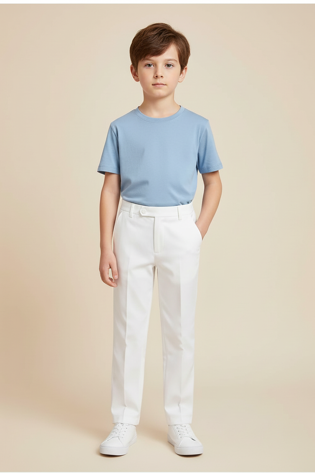 Pantalon Blanc Enfant Formel Cérémonie Élégant - Gabardine - vue 3