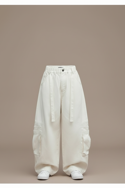 Pantalon Blanc Ample Cargo Décontracté Enfant Coton - Toile - vue 3
