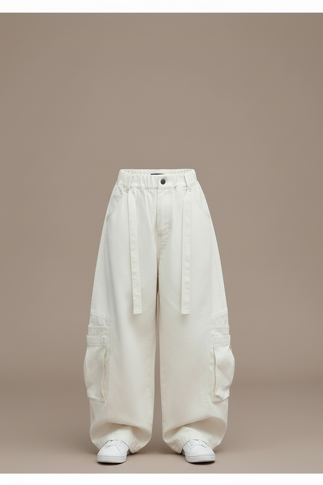 Pantalon Blanc Ample Cargo Décontracté Enfant Coton - Toile - vue 3