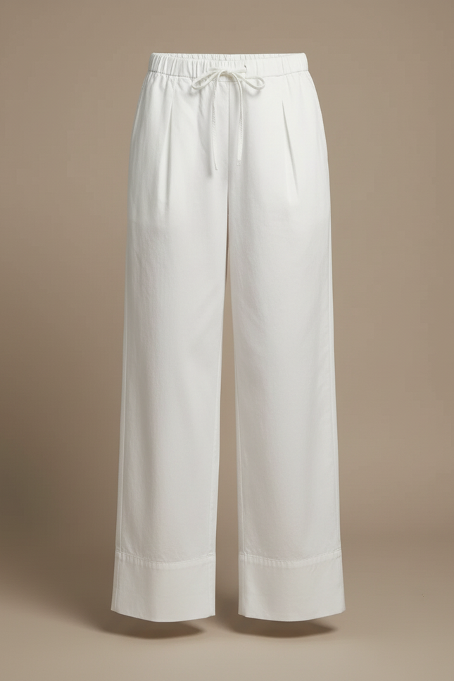 Pantalon Blanc Coton Ample Fluide Décontracté Femme - vue 3