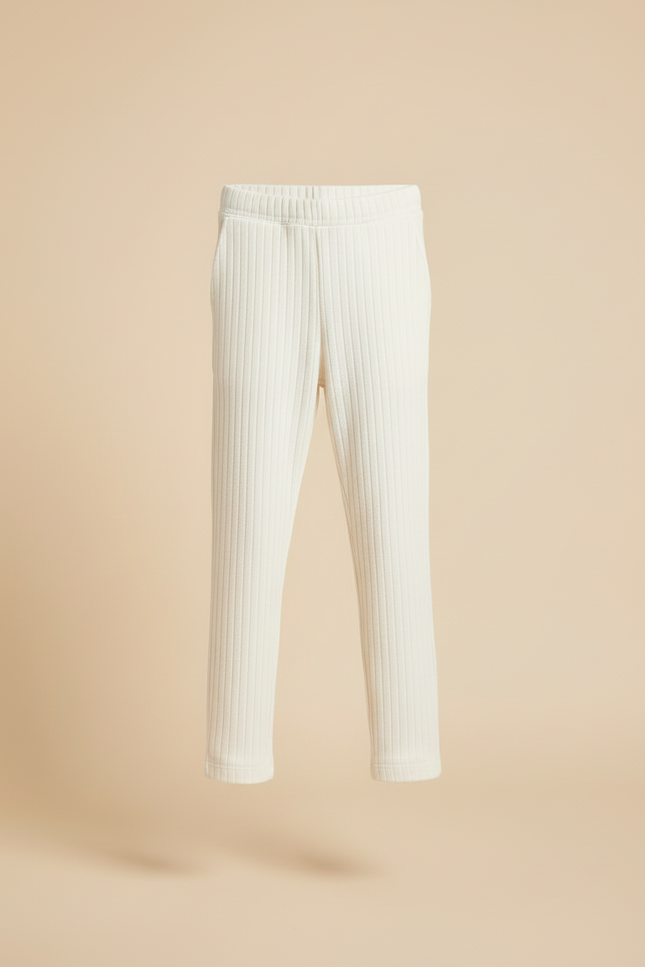 Pantalon Blanc Côtelé Tricoté Confortable Enfant - Maille - vue 3
