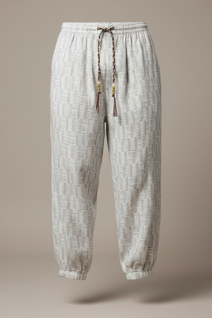 Pantalon Blanc Imprimé Ample Cordon Décontracté Homme - Lin - vue 3