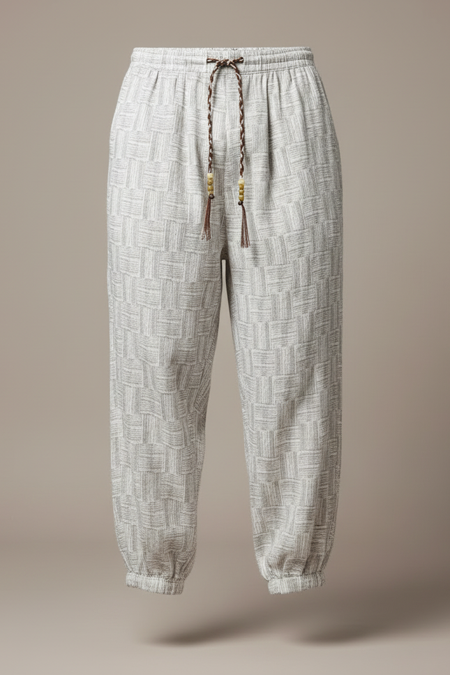 Pantalon Blanc Imprimé Ample Cordon Décontracté Homme - Lin - vue 3
