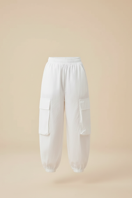 Pantalon Blanc Cargo Ample Fille Décontracté - Toile - vue 3