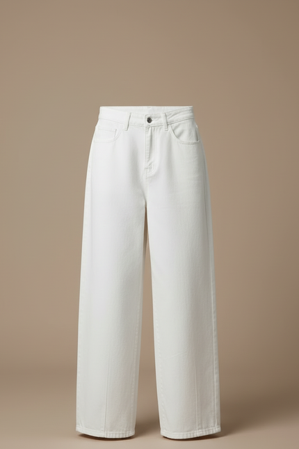 Pantalon Blanc Large Décontracté Femme Taille Haute - Jean - vue 3