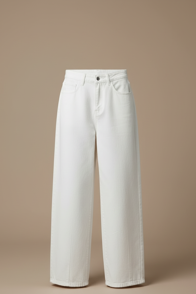 Pantalon Blanc Large Décontracté Femme Taille Haute - Jean - vue 3