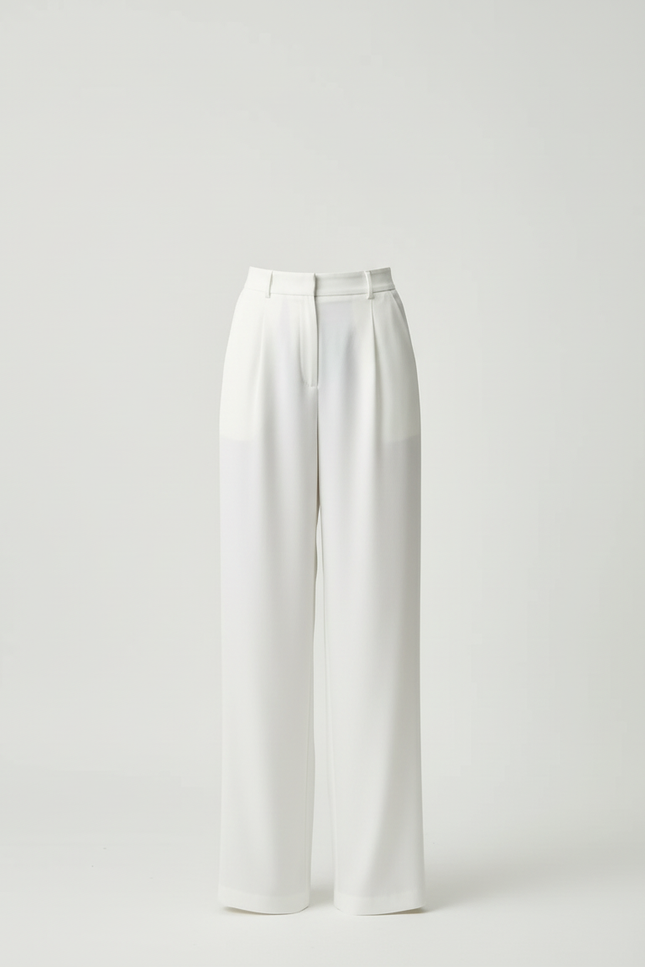 Pantalon Blanc Fluide Plissé Ample Élégant Femme - Polyester - vue 3