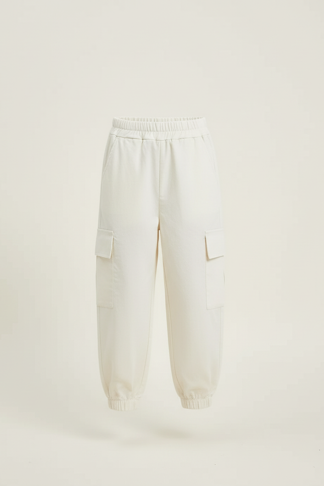Pantalon Blanc Cargo Ample Enfant Coton - Beige - vue 3