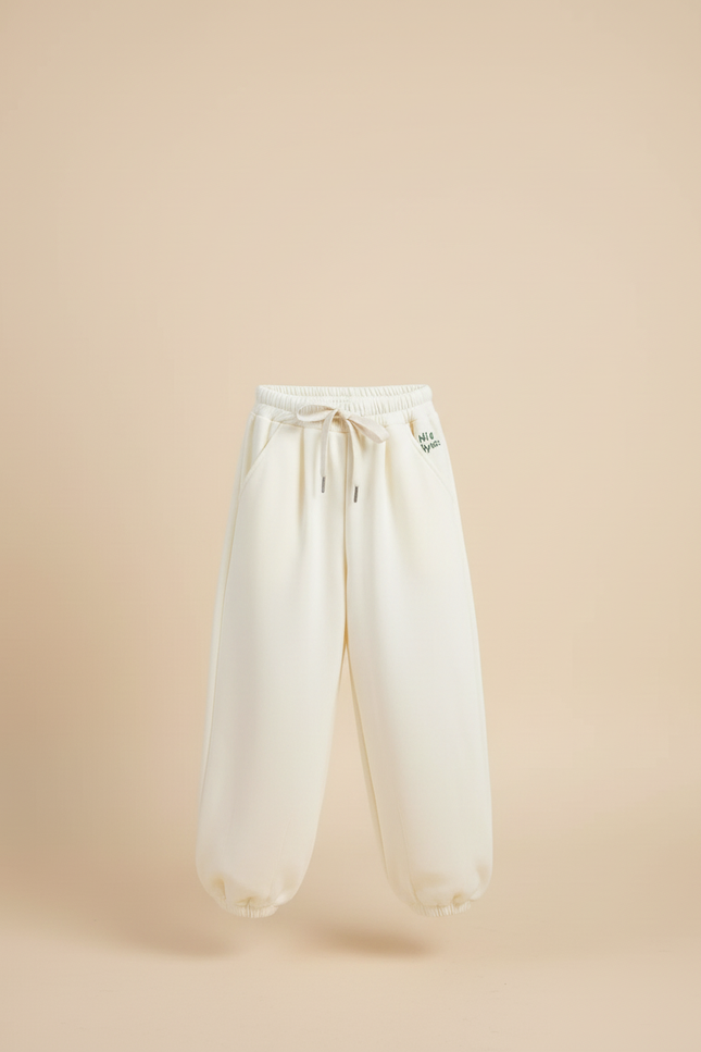 Pantalon Blanc Ample Molletonné Décontracté Confortable Enfant - Beige - vue 3