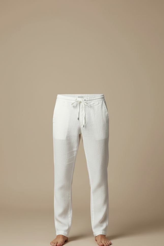 Pantalon Blanc Lin Décontracté Homme Cordon Ajustable - vue 3