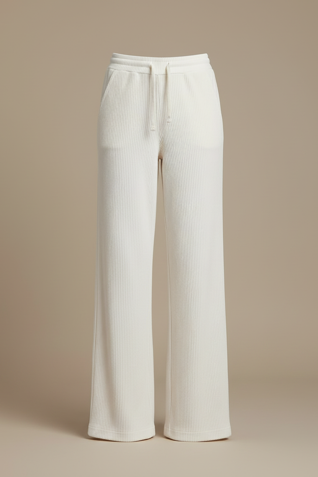 Pantalon Blanc Côtelé Ample Décontracté Femme Doux Cordon - Cordé - vue 3