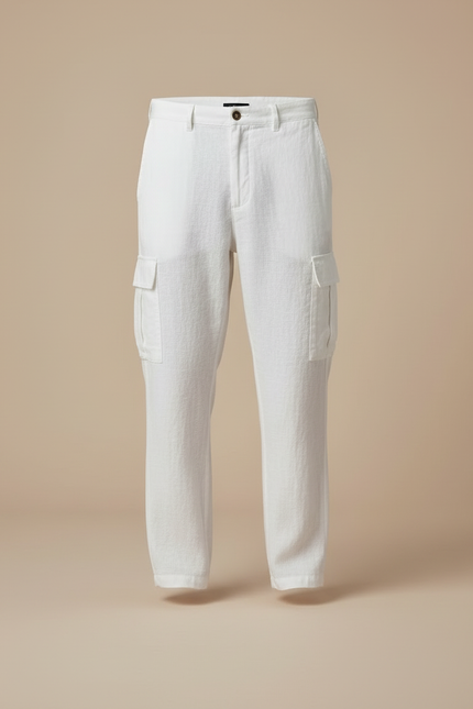 Pantalon Blanc Cargo Lin Décontracté Homme - vue 3