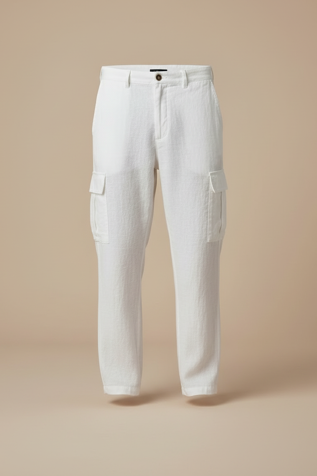 Pantalon Blanc Cargo Lin Décontracté Homme - vue 3