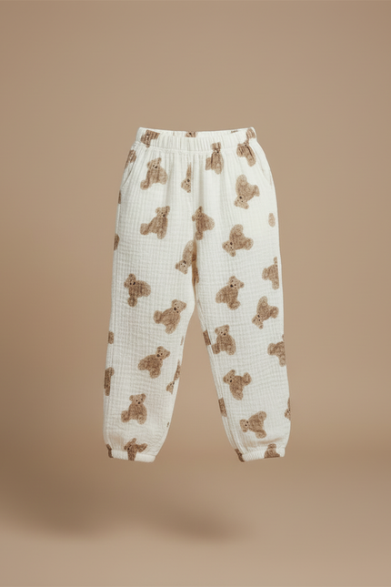 Pantalon Blanc Mousseline Ample Motif Ours Enfant - Coton - vue 3