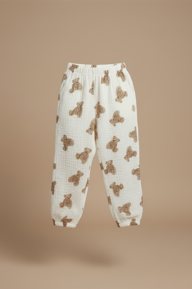 Pantalon Blanc Mousseline Ample Motif Ours Enfant - Coton - vue 3