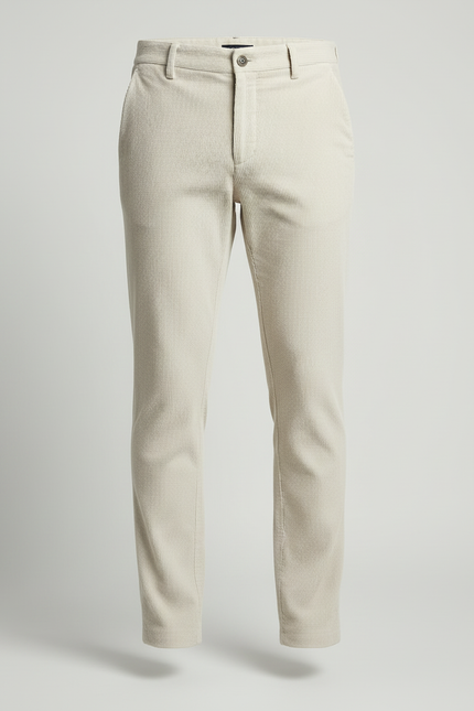 Pantalon Blanc Côtelé Slim Homme Élégant Casual - Beige Cordé - vue 3