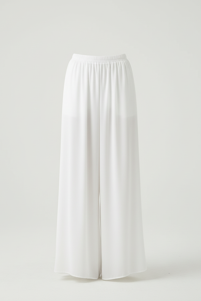 Pantalon Blanc Fluide Chiffon Ample Taille Haute Décontracté - Polyester - vue 3