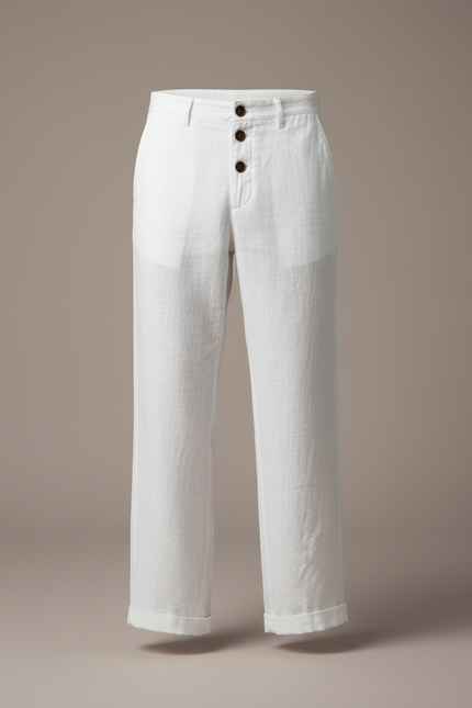 Pantalon Blanc Homme Lin Jambe Large Boutons - vue 3