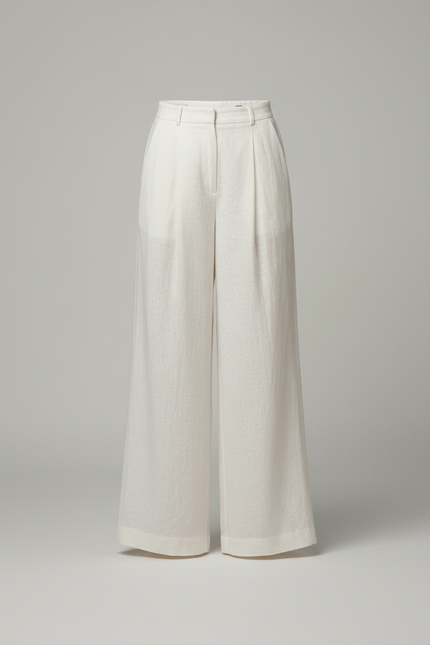 Pantalon Blanc Large Fluide Plissé Lin Élégant - vue 3