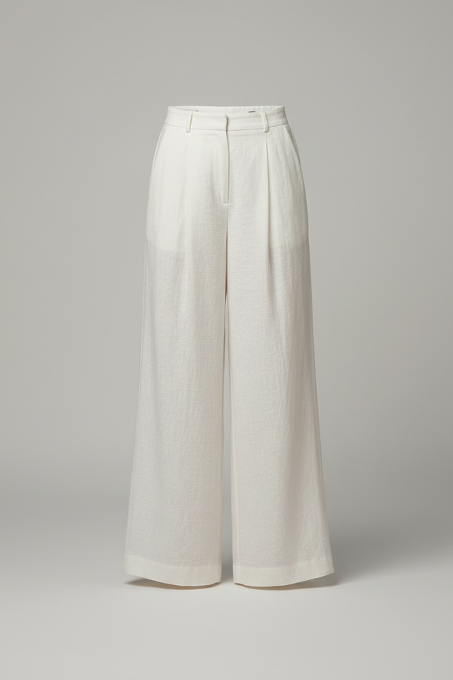 Pantalon Blanc Large Fluide Plissé Lin Élégant - vue 3