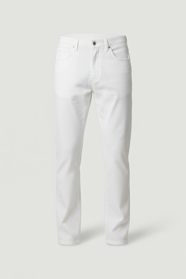 Pantalon Blanc Homme Droit Coton Décontracté Simple - Jean - vue 3