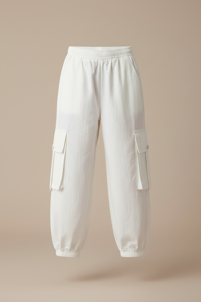 Pantalon Blanc Cargo Ample Enfant Sport Décontracté - Molleton - vue 3