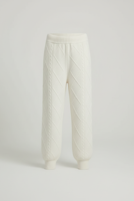 Pantalon Blanc Tricoté Câblé Motif Losanges Enfant - Maille - vue 3