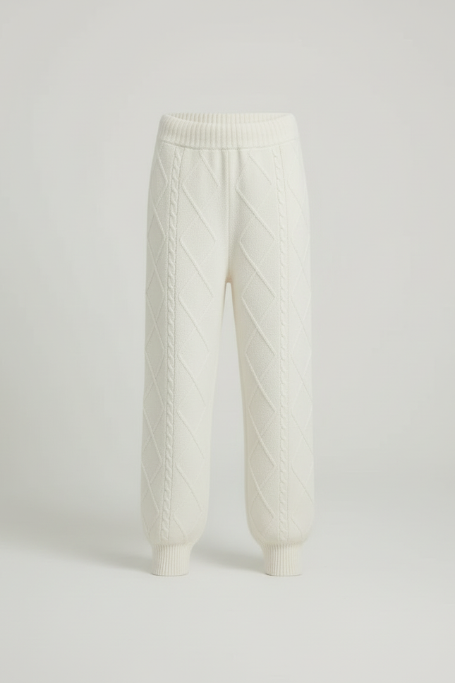 Pantalon Blanc Tricoté Câblé Motif Losanges Enfant - Maille - vue 3