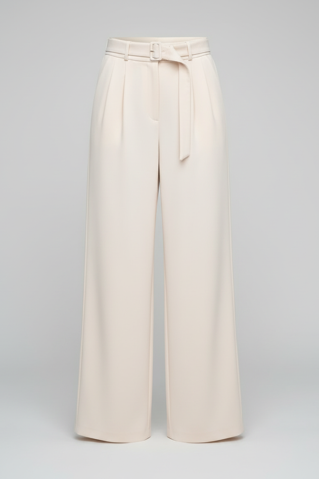 Pantalon Blanc Large Élégant Taille Haute Fluide - Polyester - vue 3