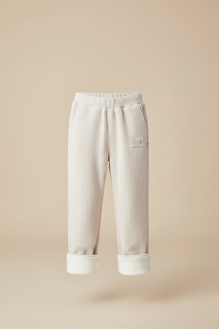 Pantalon Blanc Côtelé Ample Doublé Doux Enfant - Beige Cordé - vue 3