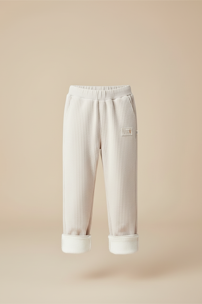 Pantalon Blanc Côtelé Ample Doublé Doux Enfant - Beige Cordé - vue 3