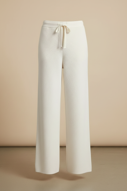 Pantalon Blanc Côtelé Tricoté Ample Confortable Femme - Maille - vue 3