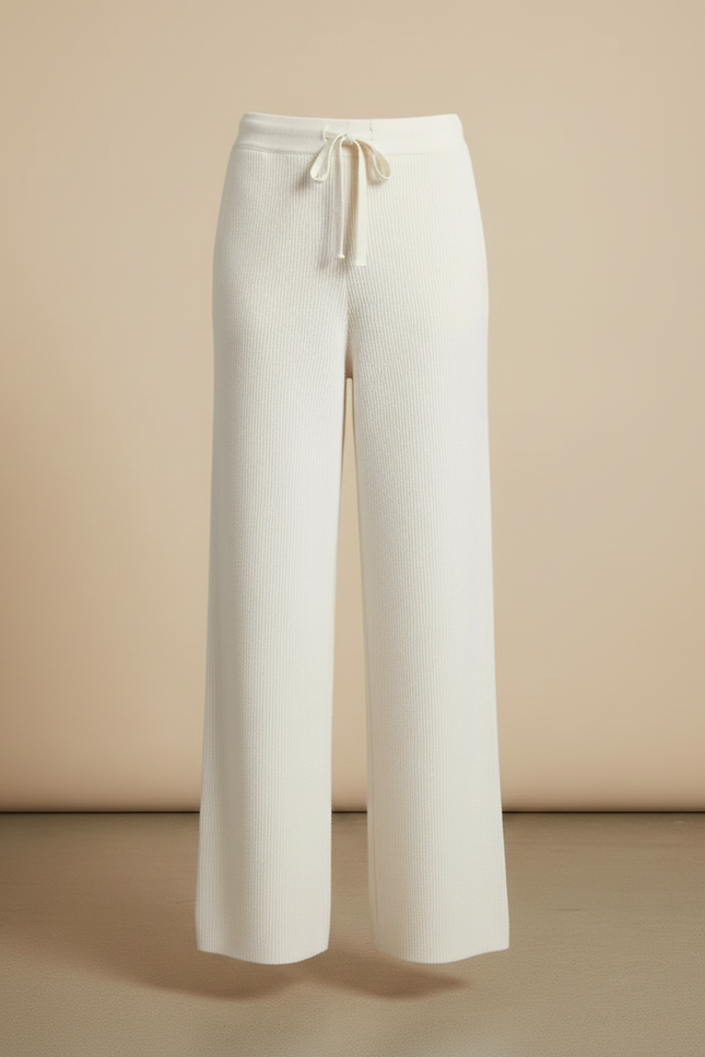 Pantalon Blanc Côtelé Tricoté Ample Confortable Femme - Maille - vue 3