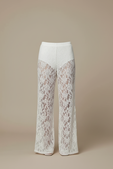 Pantalon Blanc En Dentelle - Polyester - vue 3