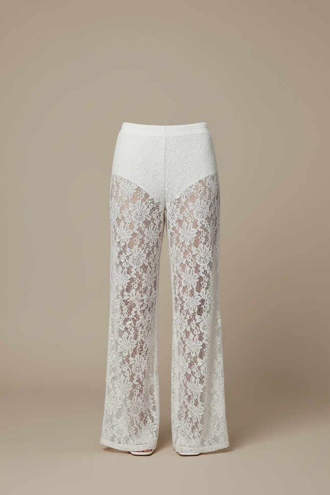 Pantalon Blanc En Dentelle - Polyester - vue 3