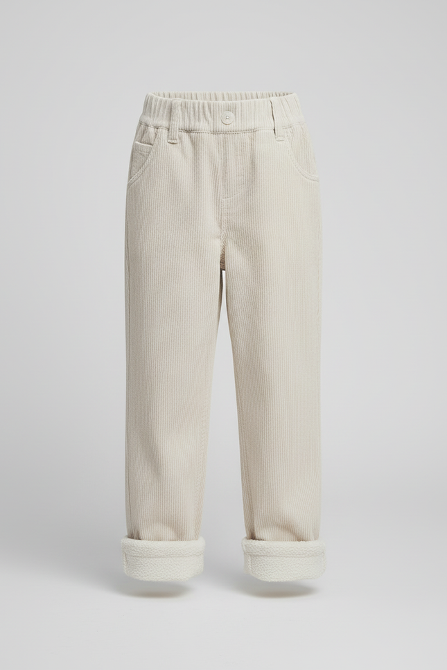 Pantalon Blanc Côtelé Enfant Ample Doublé Chaud - Beige Cordé - vue 3