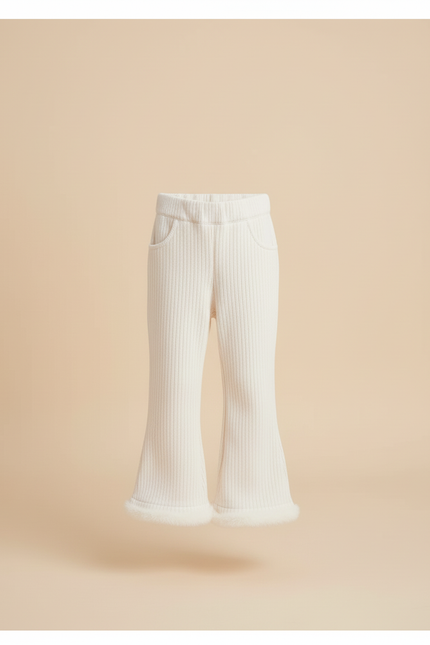 Pantalon Blanc Évasé Côtelé Doux Hiver Fourrure - Maille - vue 3
