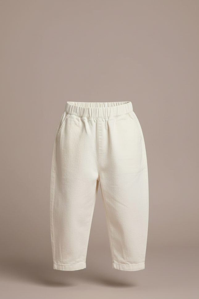 Pantalon Blanc Décontracté Ample Coton Enfant - Beige - vue 3