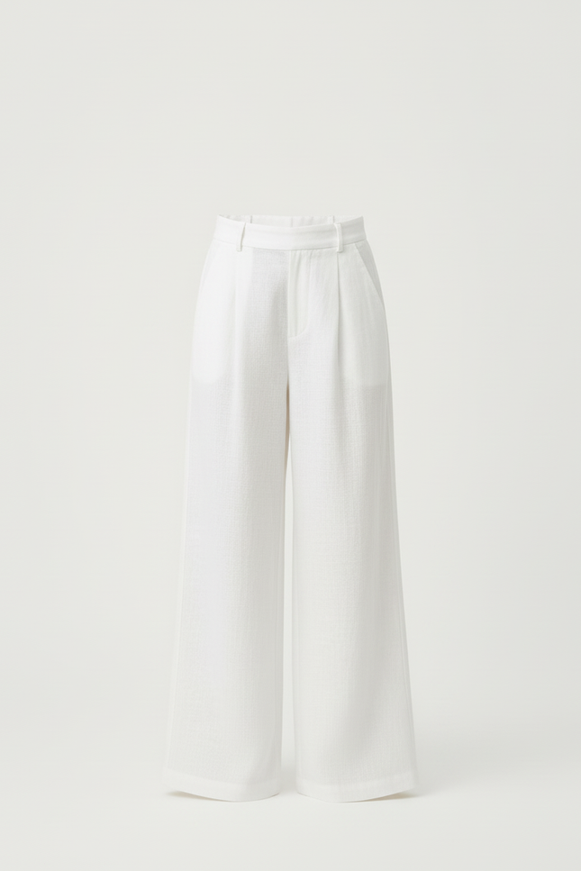 Pantalon Blanc Ample Lin Décontracté Taille Haute - vue 3