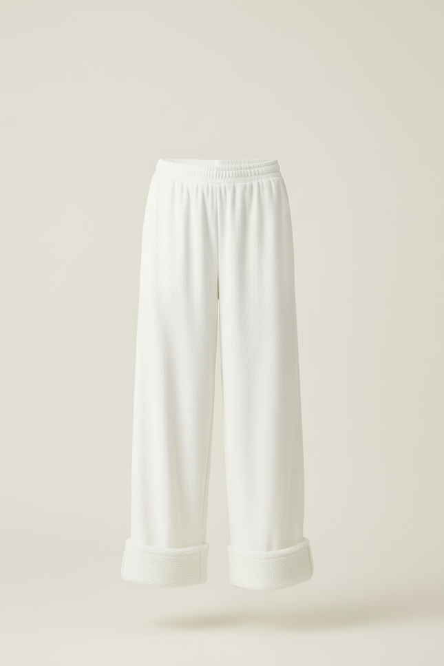 Pantalon Blanc Côtelé Ample Décontracté Doux Femme - Molleton - vue 3